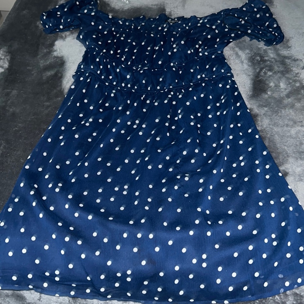 mini blue dot dress w white dots